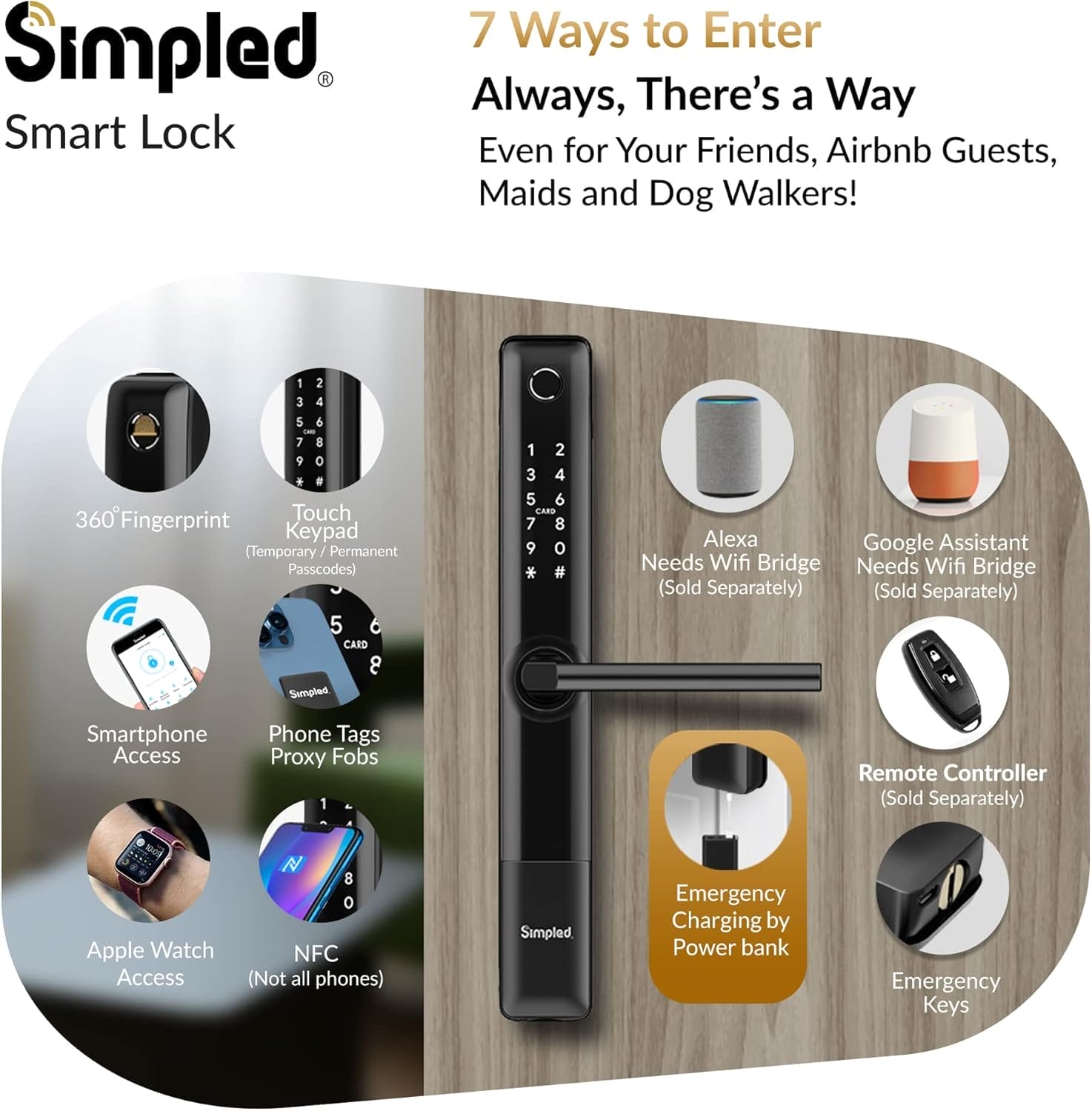 Simpled SF Weatherproof SlimSeries Smart Lock Touch, 7-in-1